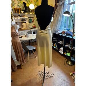 Sexy Silk Slip Dress - Low Back-Draped Front - Champagne Satin -Medium